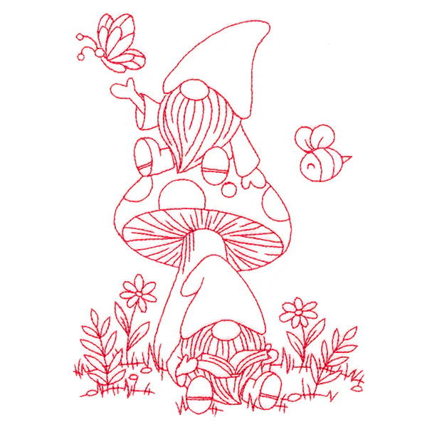 A Day In The Garden Gnomes (Redwork) - Image 3