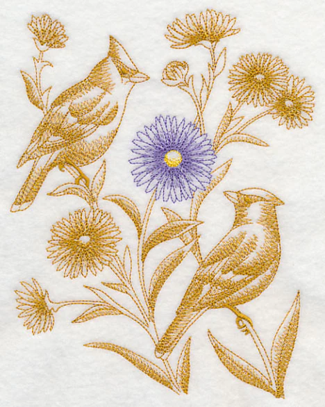 Aster and Cedar Waxwings (Toile) - Image 2