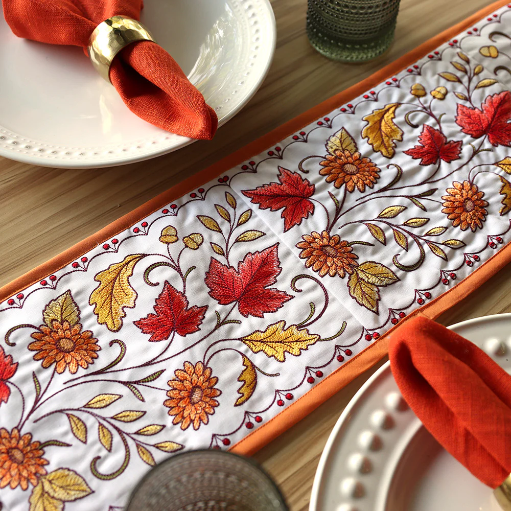 Autumn Floral & Leaves Table Runner Set - Image 4