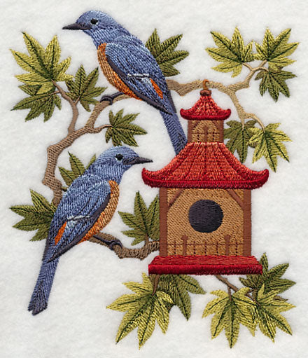 Blue Rock Thrushes and Birdhouse - Image 3
