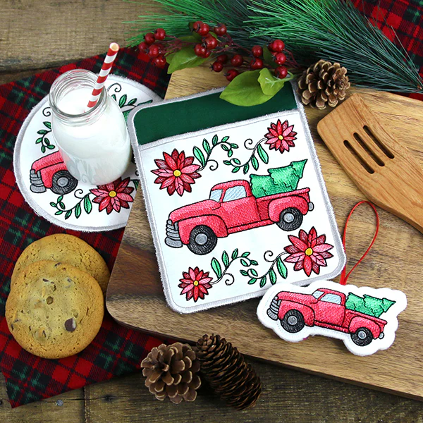 Charming Christmas Retro Truck Pot Holder (In-the-Hoop) - Image 8
