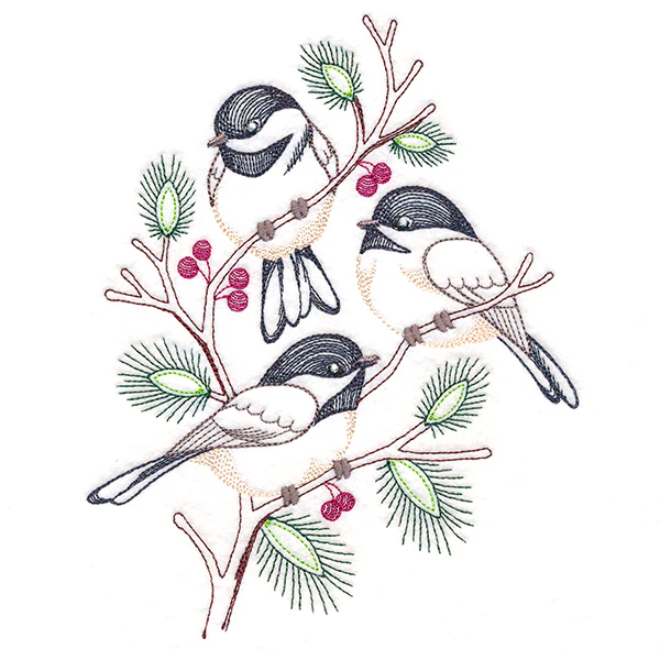 Cheerful Chickadees in Branches (Vintage) - Image 2