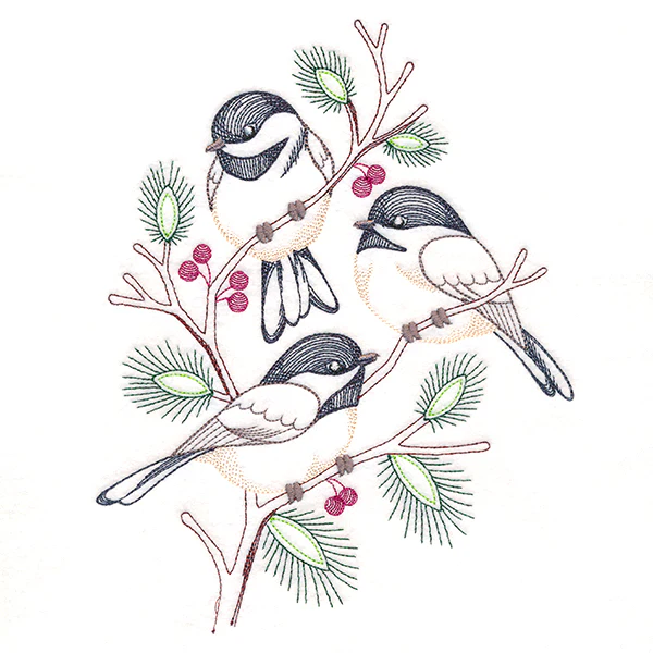 Cheerful Chickadees in Branches (Vintage) - Image 4
