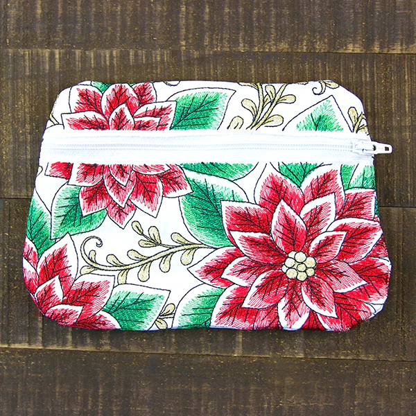 Christmas Poinsettia Zipper Pouch (In-the-Hoop) - Image 3