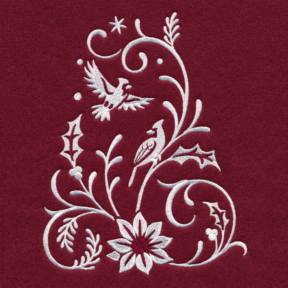 Christmas Tree Skirt - Cardinal (Whitework) - Image 2