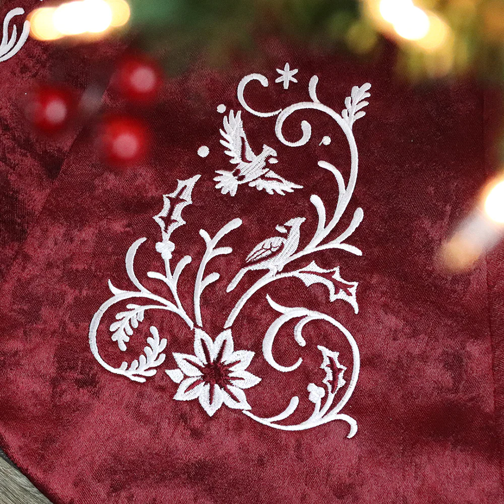 Christmas Tree Skirt - Cardinal (Whitework) - Image 5