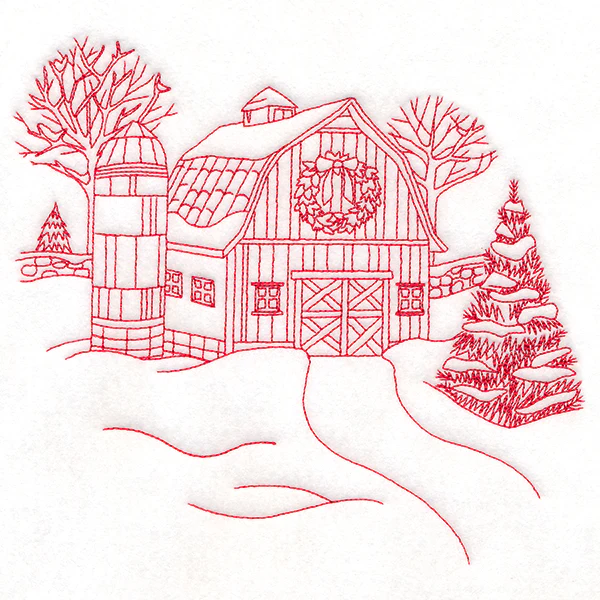 Classic Christmas Scene - Barn (Redwork)