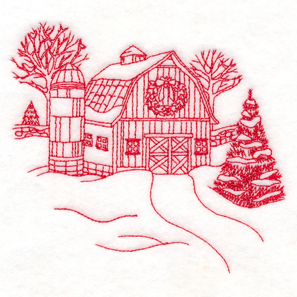 Classic Christmas Scene - Barn (Redwork) - Image 4