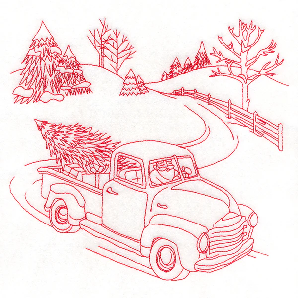 Classic Christmas Scene - Retro Truck (Redwork) - Image 6