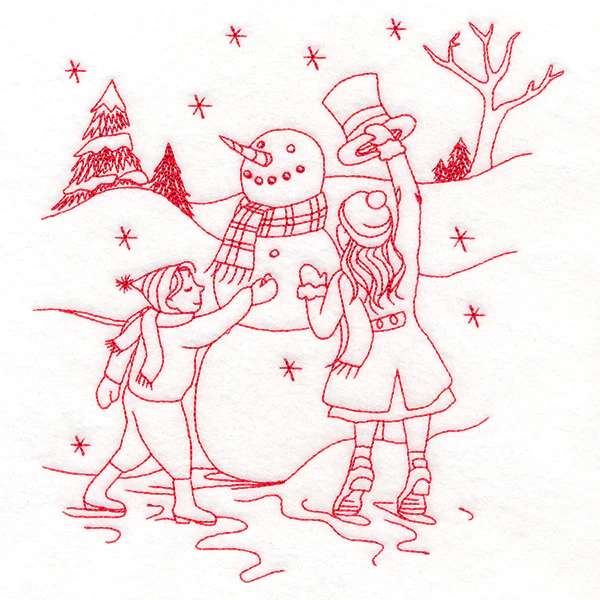Classic Christmas Scene - Snowman (Redwork) - Image 2