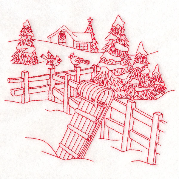 Classic Christmas Scene - Toboggan (Redwork) - Image 3