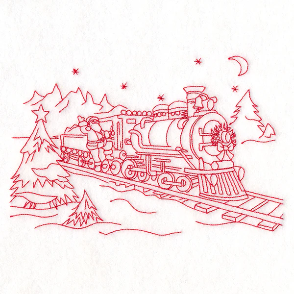 Classic Christmas Scene - Train (Redwork) - Image 2