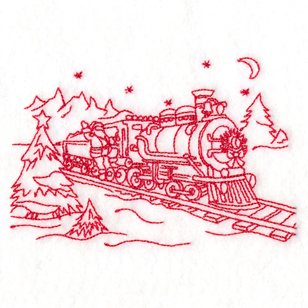Classic Christmas Scene - Train (Redwork) - Image 5