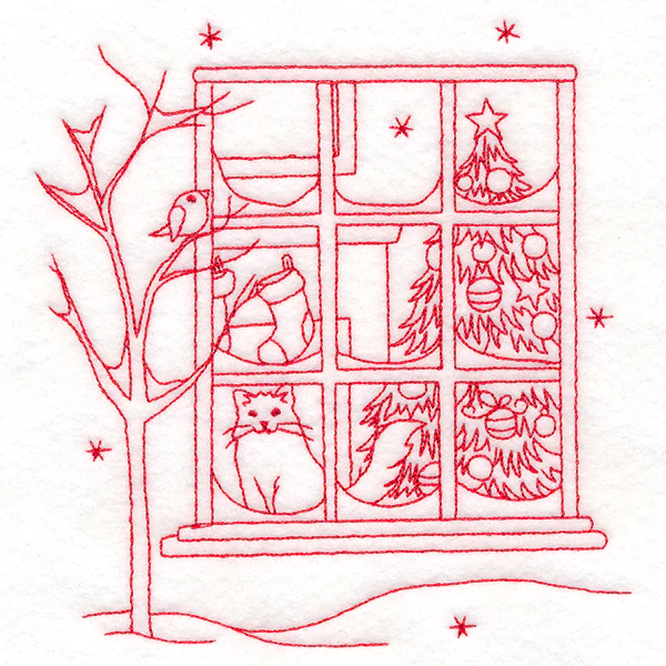 Classic Christmas Scene - Window (Redwork) - Image 3