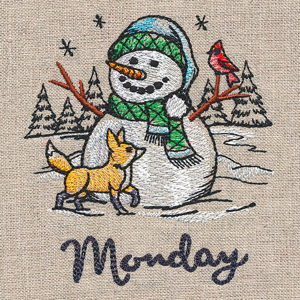 Country Snowman and Fox on Monday - Image 3