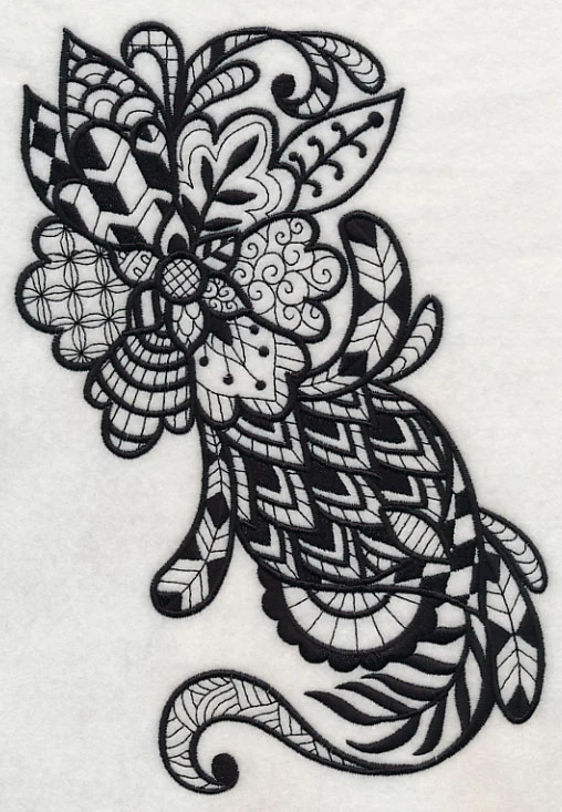 Flowers and Leaves Vertical Spray (Blackwork) - Image 4