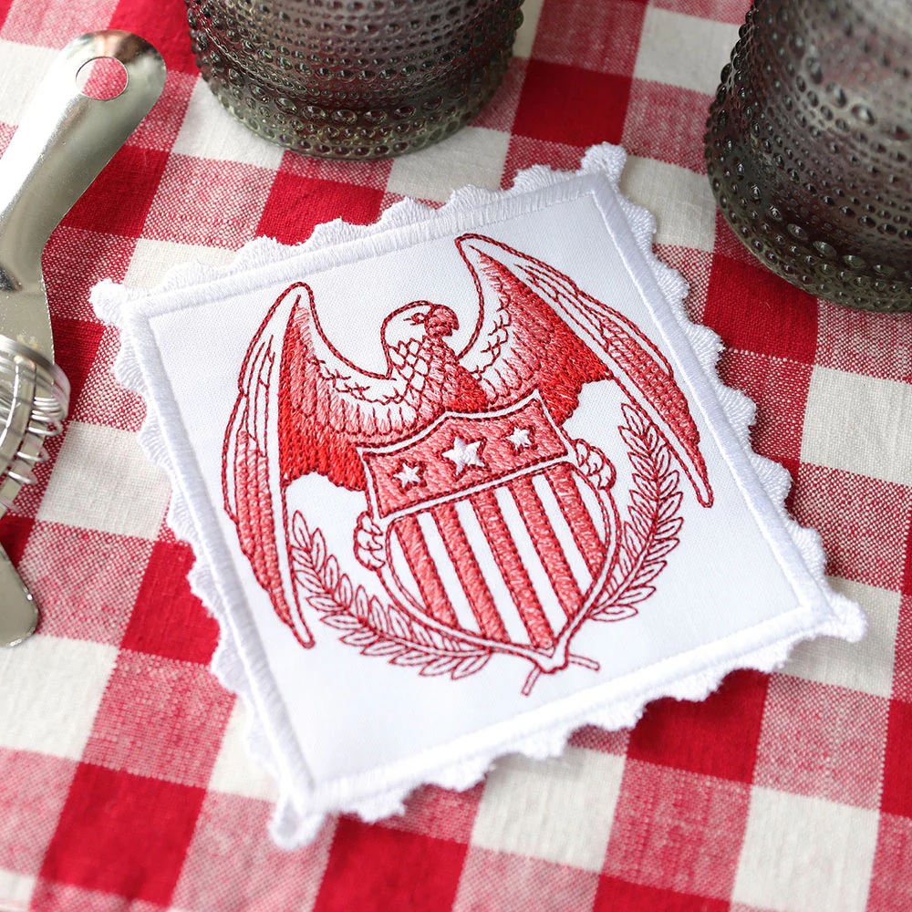 Lace Edge Americana Stamp Coaster - Eagle (In-the-Hoop) - Image 5