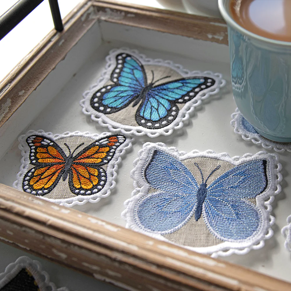 Lace Edge Butterfly Coaster - Spring Azure (In-the-Hoop) - Image 2
