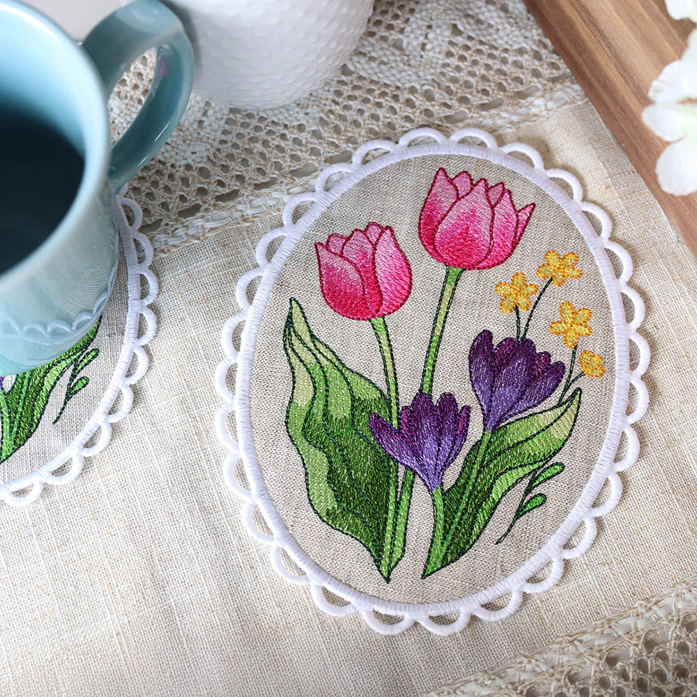 Lace Edge Floral Mug Rug  (In-the-Hoop) - Image 3