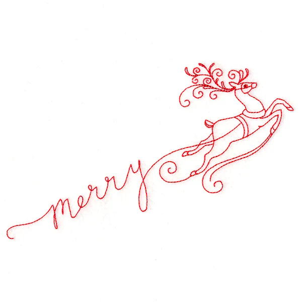 Merry with Reindeer (Redwork) - Image 3