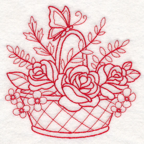 Nostalgic Nature - Basket with Butterfly (Redwork) - Image 4