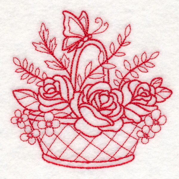 Nostalgic Nature - Basket with Butterfly (Redwork) - Image 5
