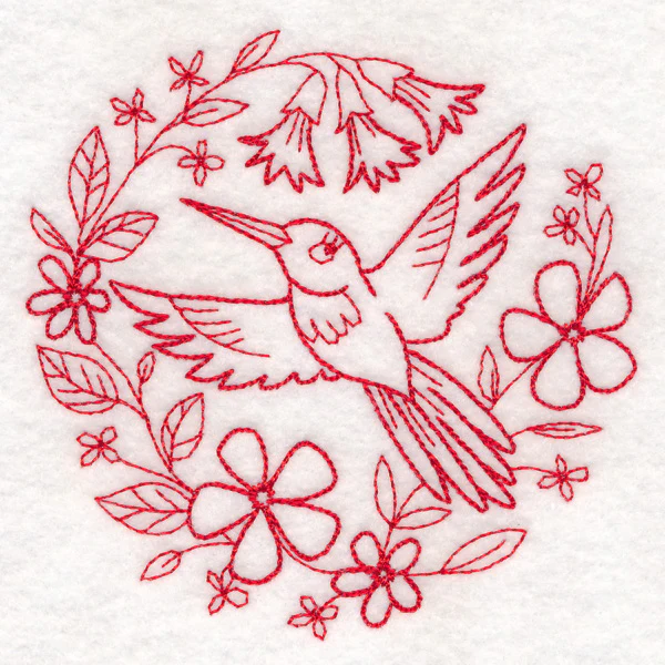 Nostalgic Nature - Bird with Flowers (Redwork) - Image 5