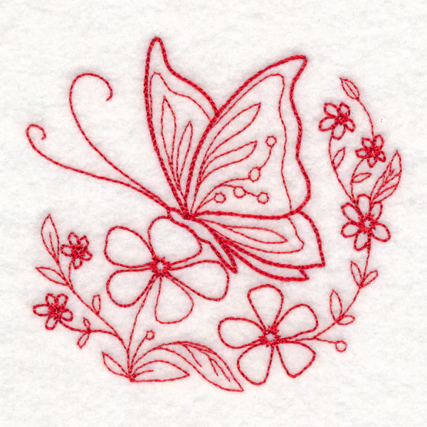 Nostalgic Nature - Butterfly with Flowers (Redwork) - Image 5