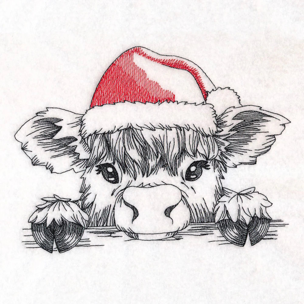 Peeking Christmas Highland Cow Sketch - Image 2