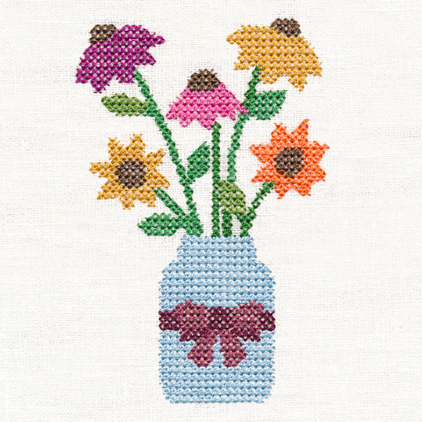 Primitive Coneflowers in Mason Jar (Cross Stitch) - Image 4