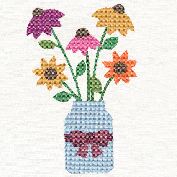Primitive Coneflowers in Mason Jar (Cross Stitch) - Image 5