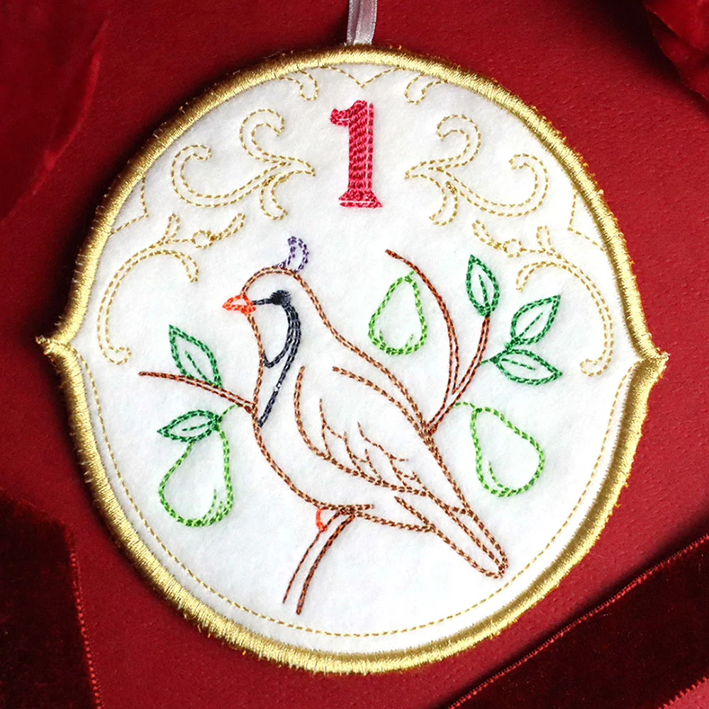 Regal 12 Days of Christmas - Partridge in a Pear Tree Ornament (In-the-Hoop) - Image 4