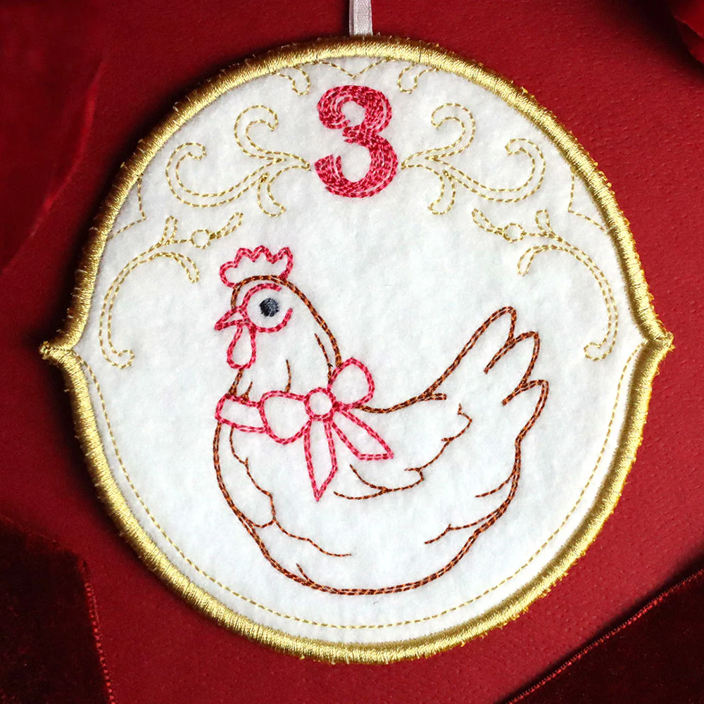 Regal 12 Days of Christmas - Three French Hens Ornament (In-the-Hoop) - Image 4