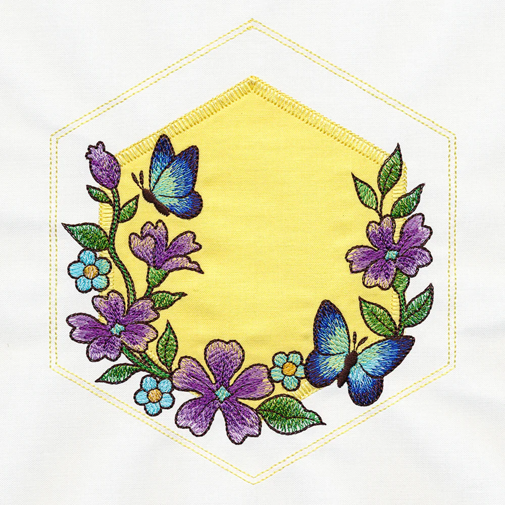 Springtime Quilt Hexagon - Butterfly & Blooms (Applique) - Image 3