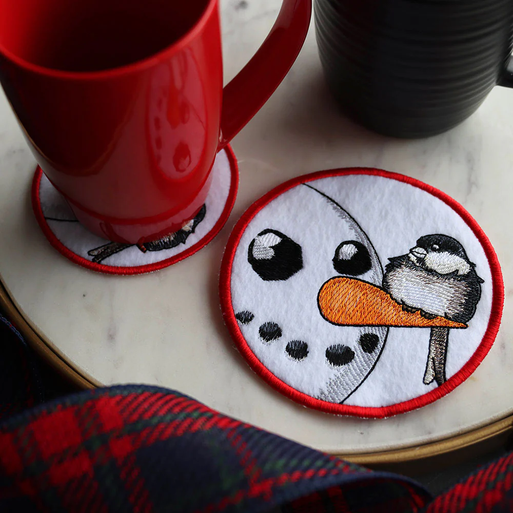 Sweet Peeking Snowman with Chickadee Coaster (In-the-Hoop) - Image 2